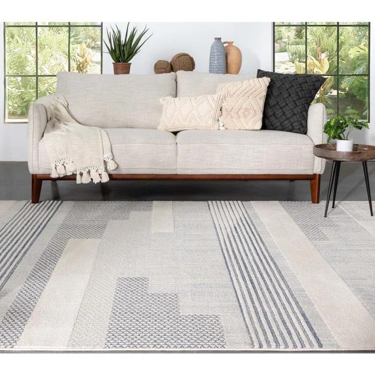Marcone Briar Tribal Geometric Abstract Light Blue Looped Pile Rug