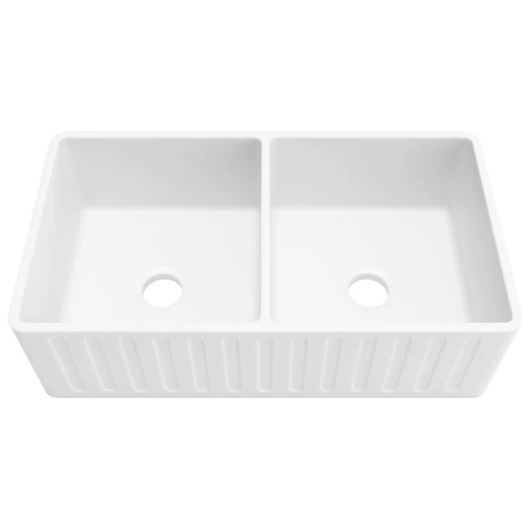 ANZZI K-AZ227-2B Roine 18'' L Farmhouse / Apron Double Bowl Solid Surface Kitchen Sink
