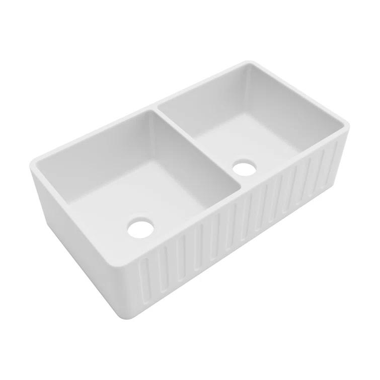 ANZZI K-AZ227-2B Roine 18'' L Farmhouse / Apron Double Bowl Solid Surface Kitchen Sink