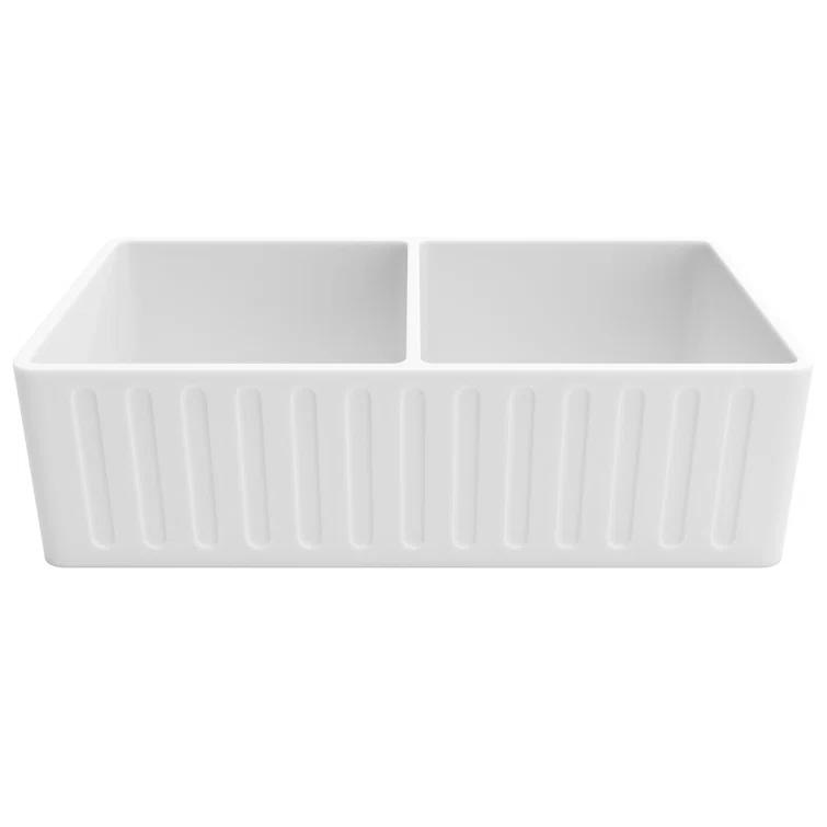 ANZZI K-AZ227-2B Roine 18'' L Farmhouse / Apron Double Bowl Solid Surface Kitchen Sink