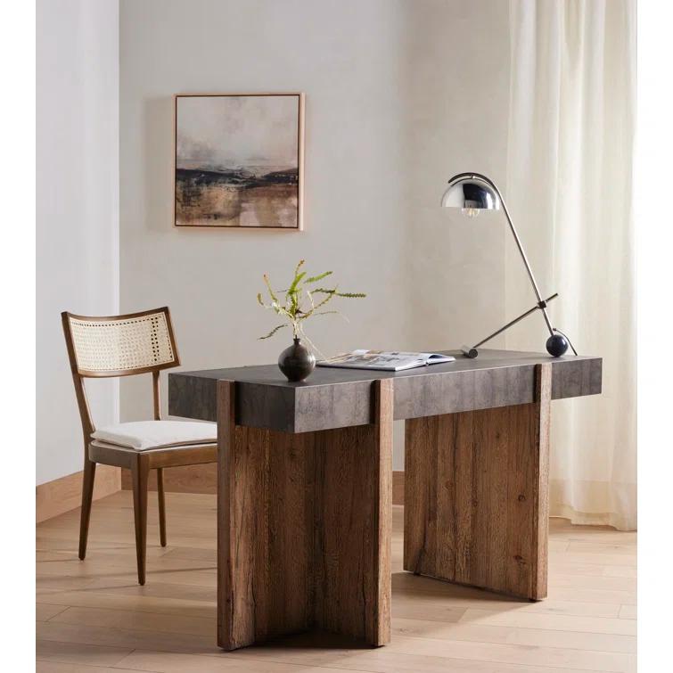 Elegant Linen and Cane Wood Dining Chair in Rich Brown