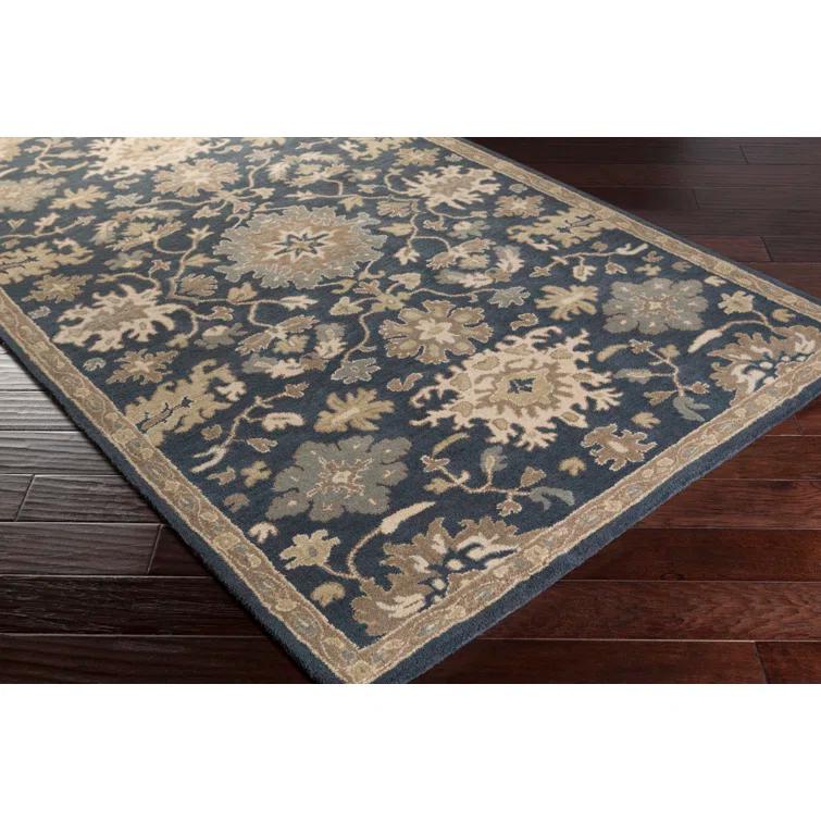 Arden Floral Handmade Tufted Wool Navy/Brown/Light Beige Area Rug