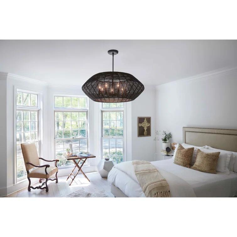 7 Light Large Drum Chandelier-Black Finish-Black  Shade Color Hinkley Lighting 40385Blk