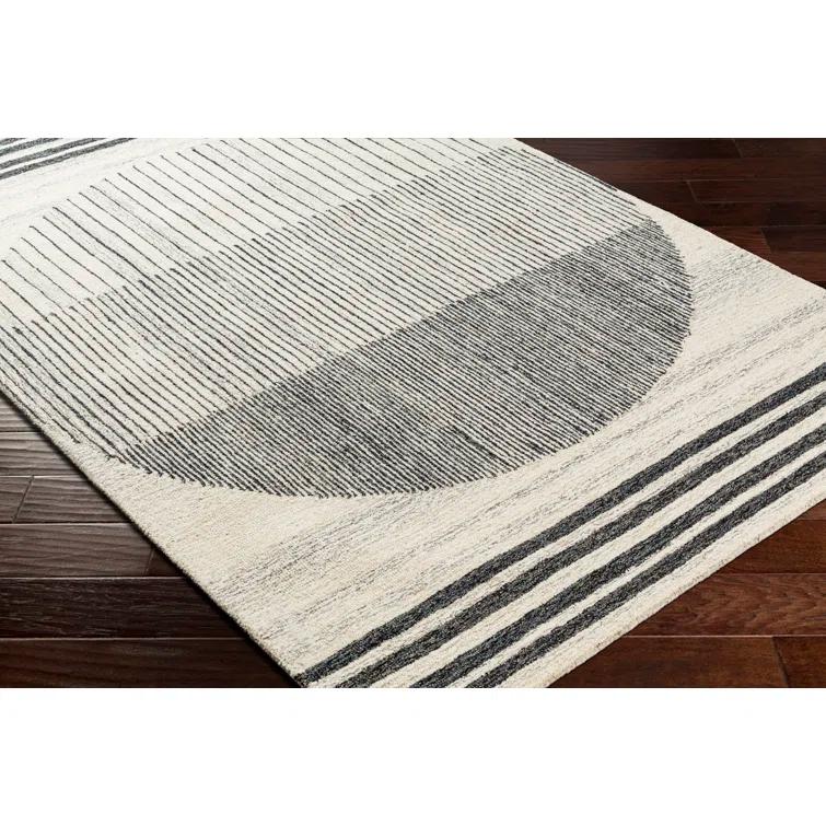 Uptown Geometric Hand Tufted Wool Area Rug in Beige/Black