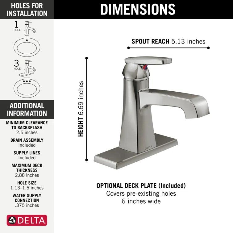 Ashlyn Single Hole Bathroom Faucet with Drain Assembly, Single Handle Bathroom Sink Faucet