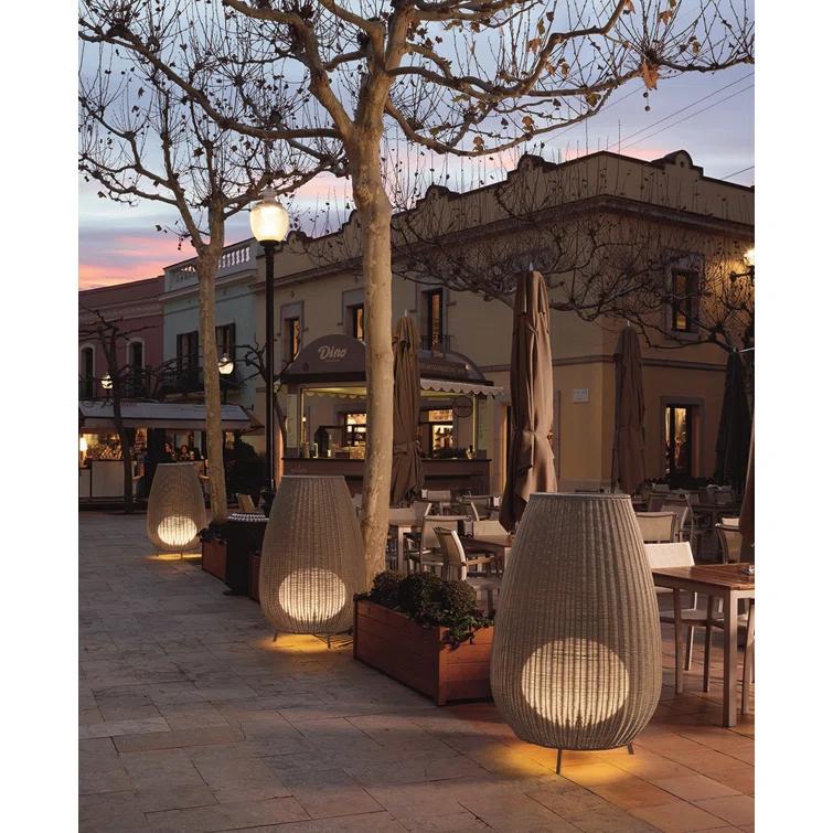 Rattan Brown Outdoor LED Floor Lamp with Handwoven Shade