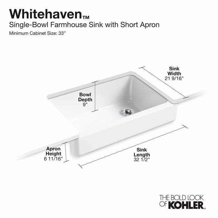 Whitehaven® Self-Trimming 32-1/2" L x 21-9/16" W x 9-5/8" Under-Mount Single-Bowl Sink with Short Apron