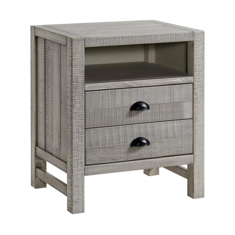 Windsor 2-Drawer Wood Nightstand for Kids Bedroom - Rustic Painted Finish, Metal Glides, Open Shelf Storage, Pine Wood Construction, 22 in. W x 17 in. D x 25 in. H, Distressed Look