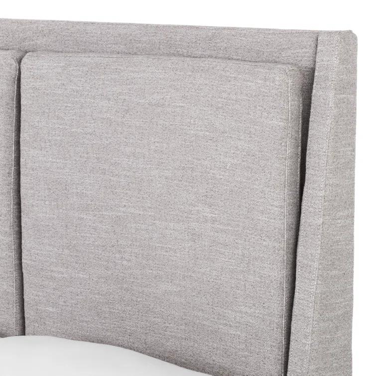 Gray Upholstered Queen Bed with Tapered Headboard and Wood Legs