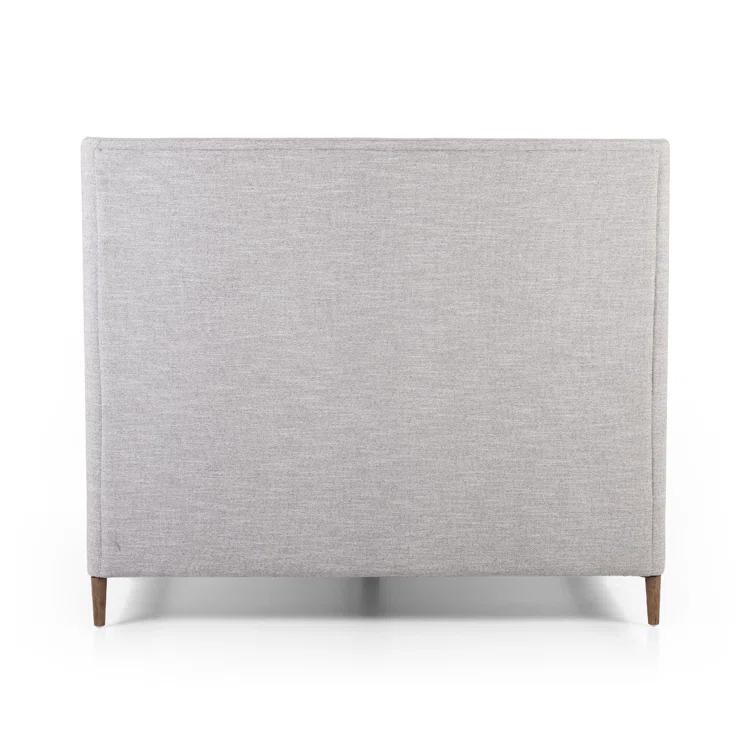 Gray Upholstered Queen Bed with Tapered Headboard and Wood Legs