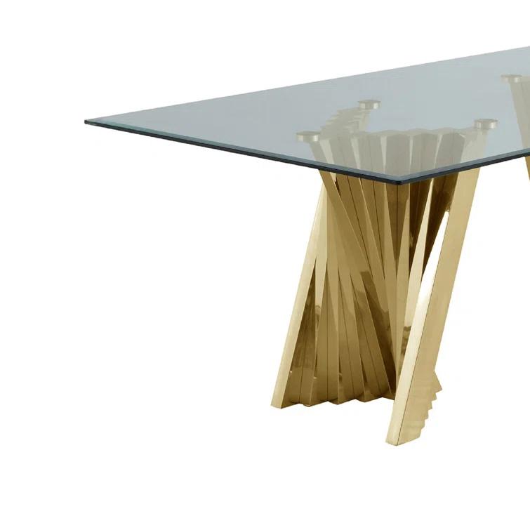 Geometric Clear Glass Coffee Table with Gold Stainless Steel