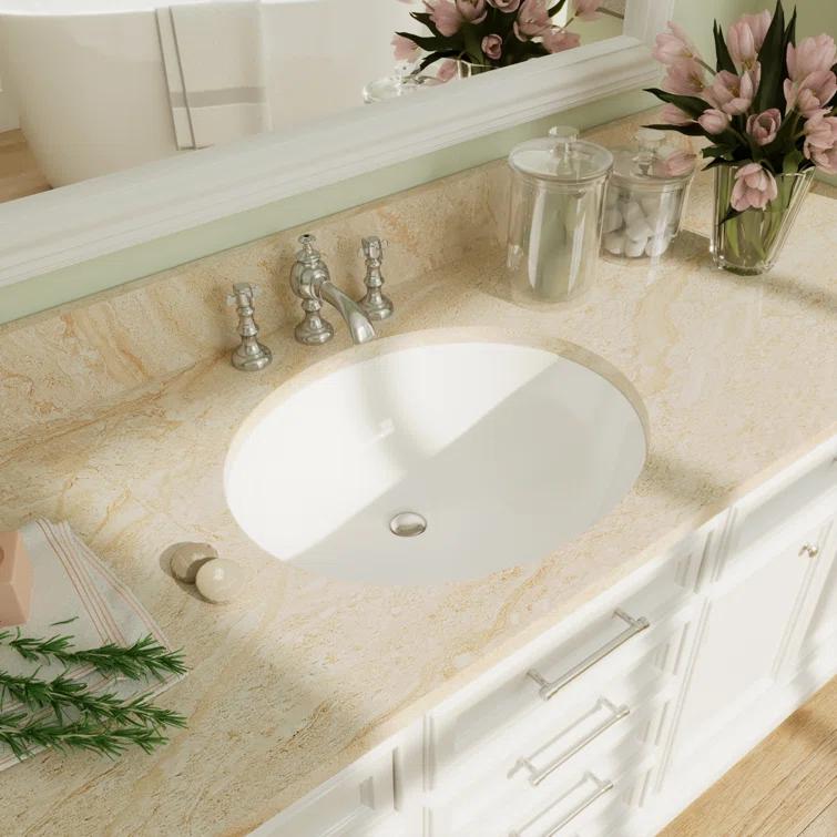 DeerValley Symmetry 19 1/2" X 16" Oval Vitreous China Undermount Bathroom Sink with Overflow