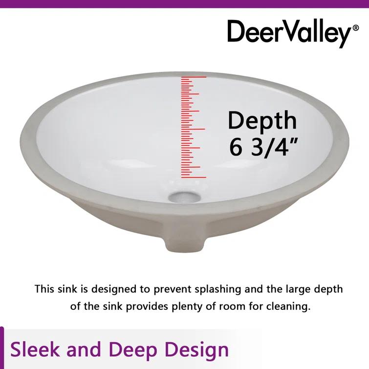 DeerValley Symmetry 19 1/2" X 16" Oval Vitreous China Undermount Bathroom Sink with Overflow