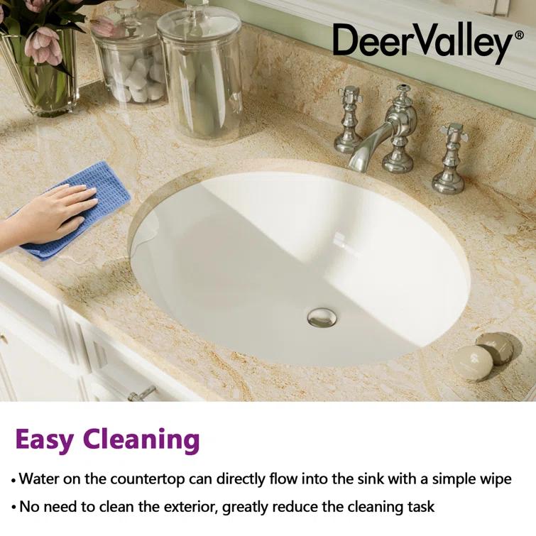 DeerValley Symmetry 19 1/2" X 16" Oval Vitreous China Undermount Bathroom Sink with Overflow