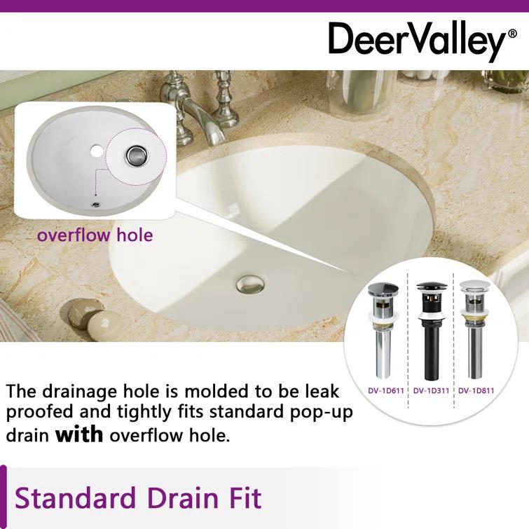 DeerValley Symmetry 19 1/2" X 16" Oval Vitreous China Undermount Bathroom Sink with Overflow