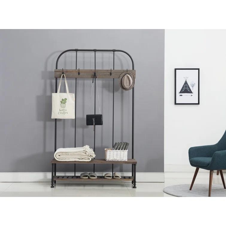 Boraam Annie Hall Tree Natural: Modern Entryway Organizer with 5 Hooks, Wood Frame, Adult Assembly Required