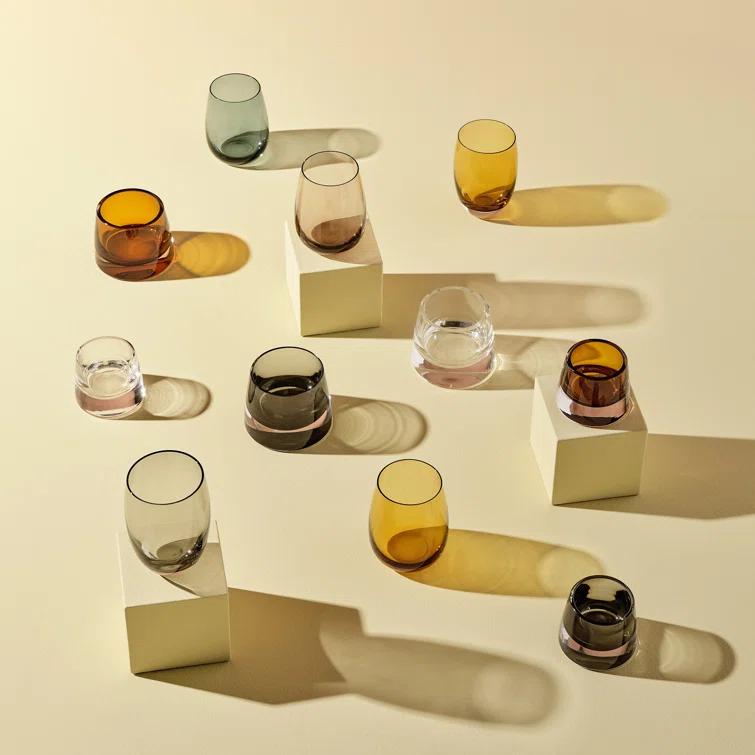 Amber Crystal Drinking Glass Set with Modern Raindrop Profile