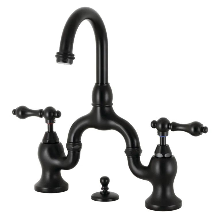 Kingston Brass English Country Two-Handle 3-Hole Deck Mount Bridge Bathroom Faucet with Brass Pop-Up