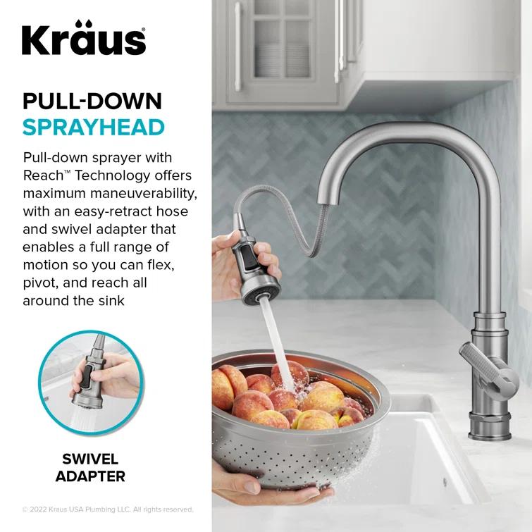 Allyn Transitional Industrial Pull-Down Single Handle Kitchen Faucet