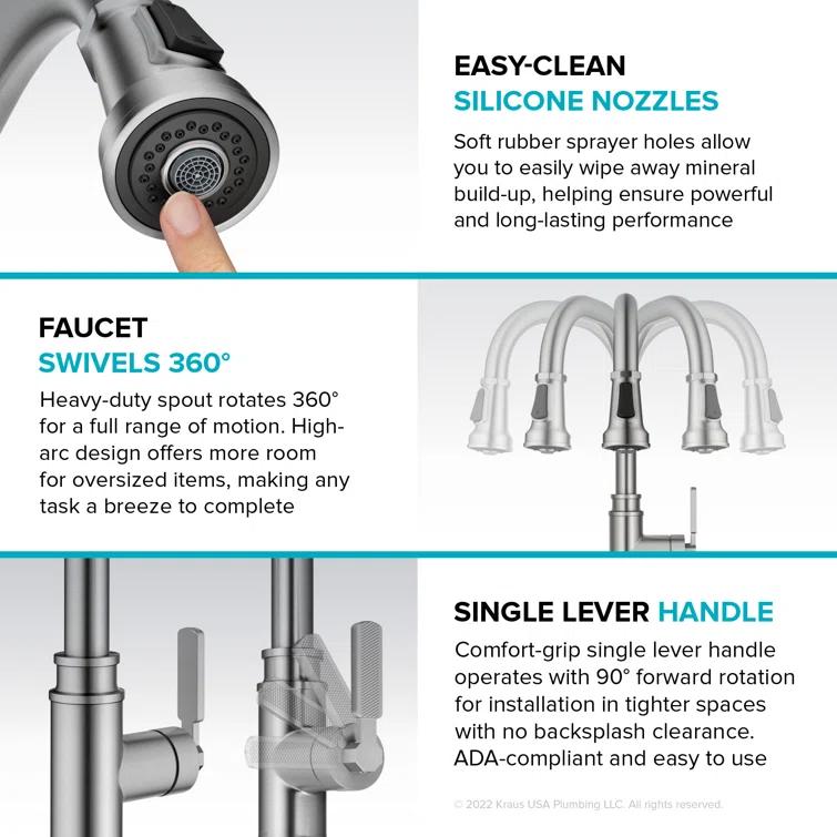 Allyn Transitional Industrial Pull-Down Single Handle Kitchen Faucet