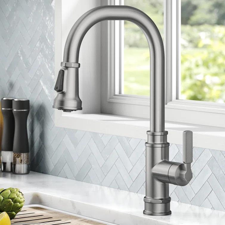 Allyn Transitional Industrial Pull-Down Single Handle Kitchen Faucet
