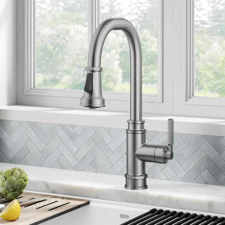 Allyn Transitional Industrial Pull-Down Single Handle Kitchen Faucet