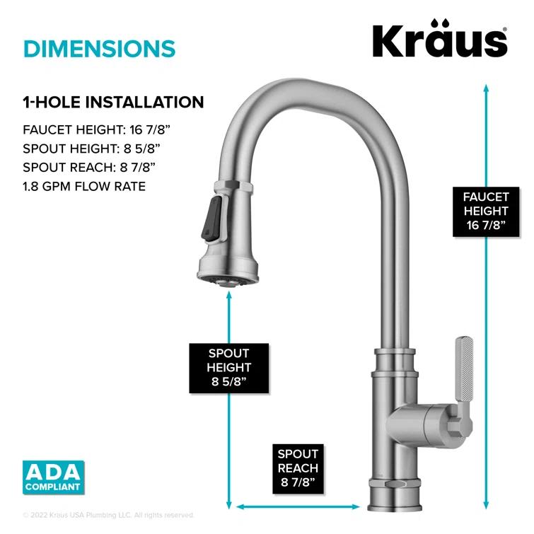 Allyn Transitional Industrial Pull-Down Single Handle Kitchen Faucet