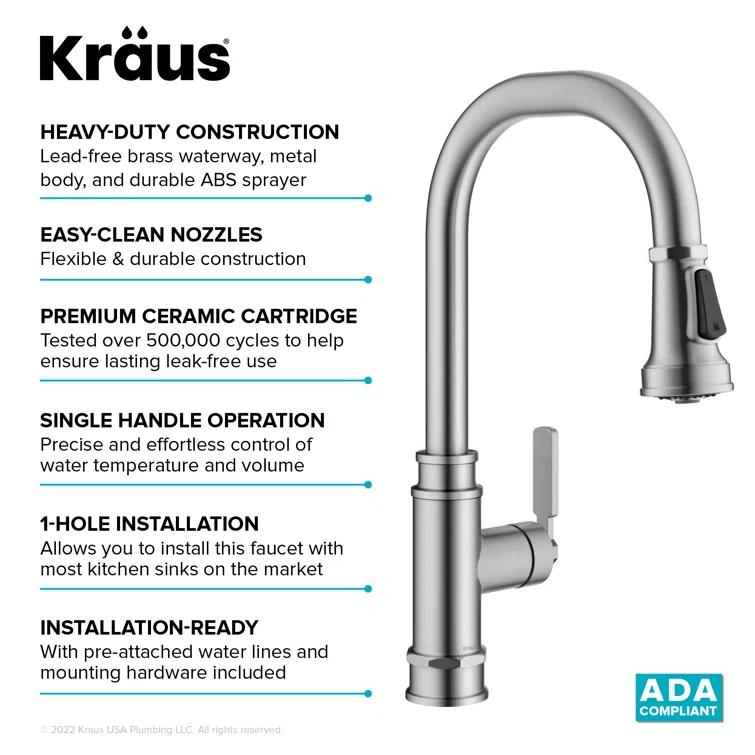 Allyn Transitional Industrial Pull-Down Single Handle Kitchen Faucet
