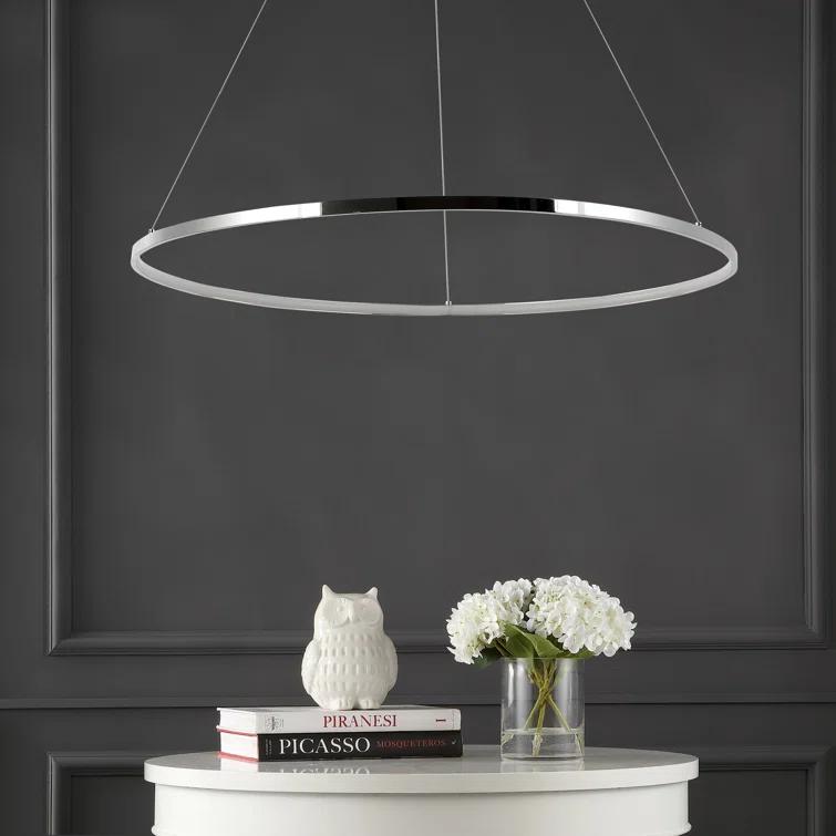 Circulo 34.88" Modern Bohemian Iron Integrated LED Pendant, Chrome