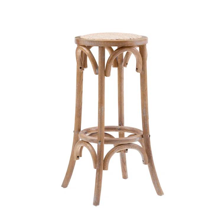 Dovecove Rae Round Rattan Seat Counter Stool with Solid Wood Frame