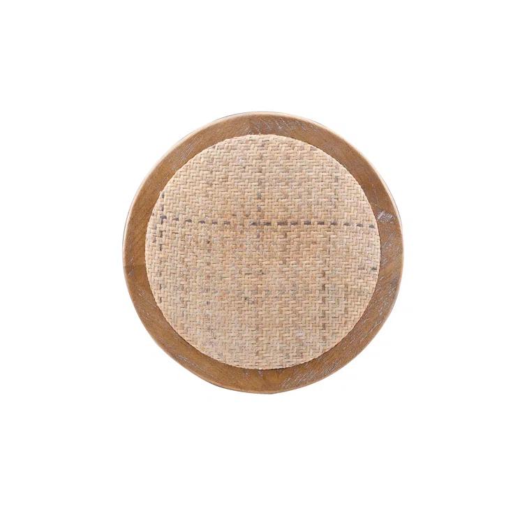 Dovecove Rae Round Rattan Seat Counter Stool with Solid Wood Frame