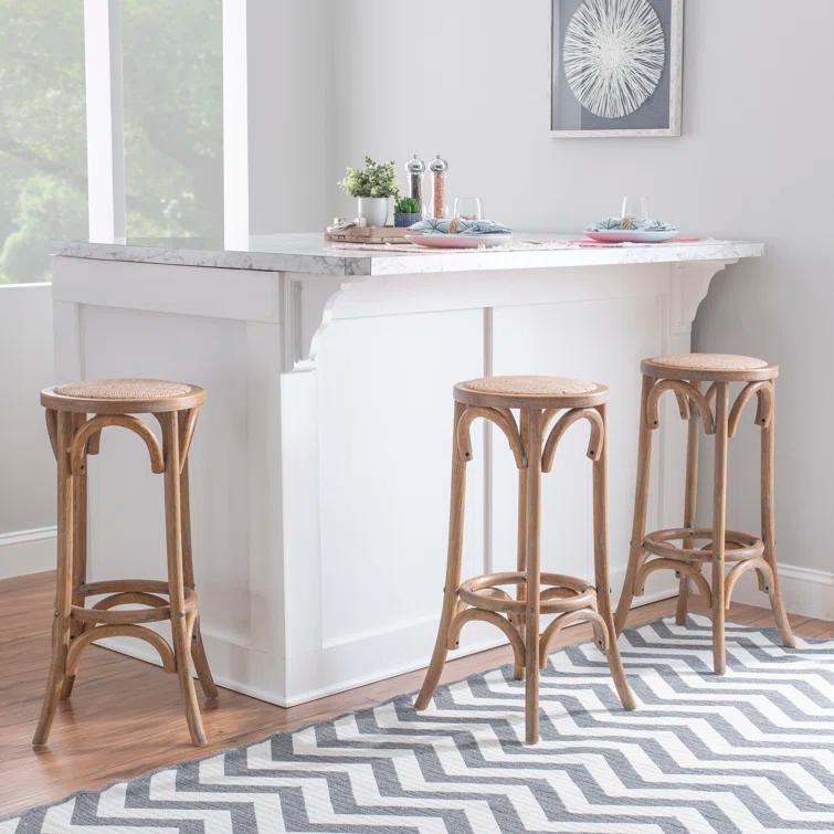 Dovecove Rae Round Rattan Seat Counter Stool with Solid Wood Frame