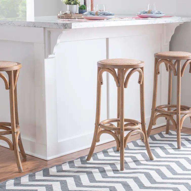 Dovecove Rae Round Rattan Seat Counter Stool with Solid Wood Frame
