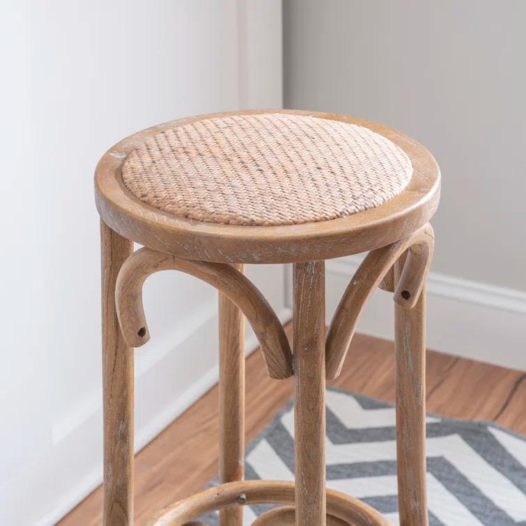 Dovecove Rae Round Rattan Seat Counter Stool with Solid Wood Frame