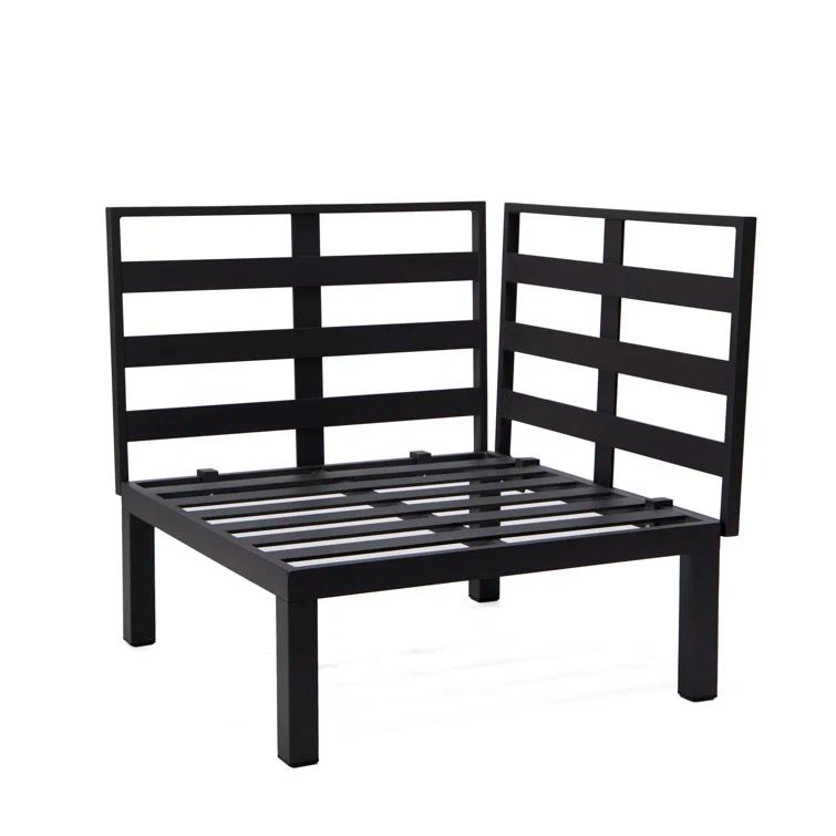 LeisureMod Hamilton Modern 6-Peice Modular Outdoor Sectional Aluminum Patio Conversation Set with Beige Cushions