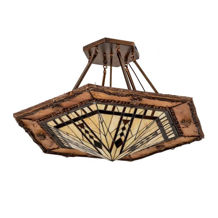 Rustic Copper and Glass 6-Light Semi-Flush Mount