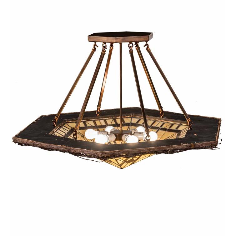 Rustic Copper and Glass 6-Light Semi-Flush Mount