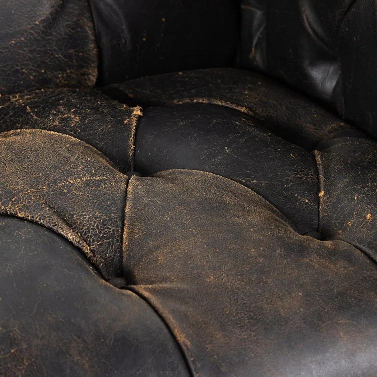 Afia Leather Sofa, Distressed Black