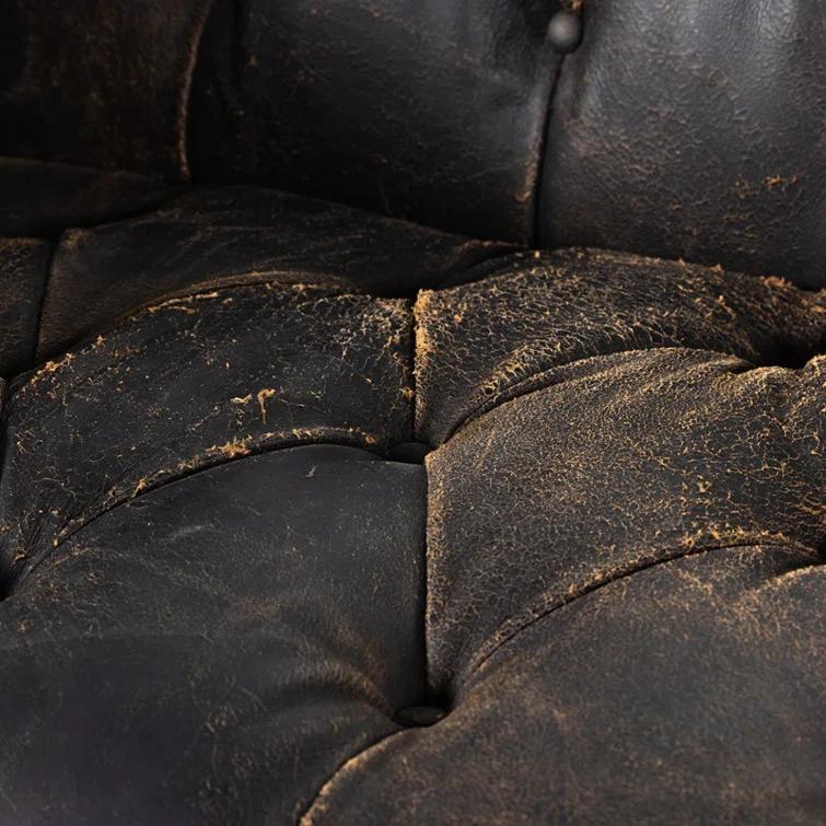 Afia Leather Sofa, Distressed Black