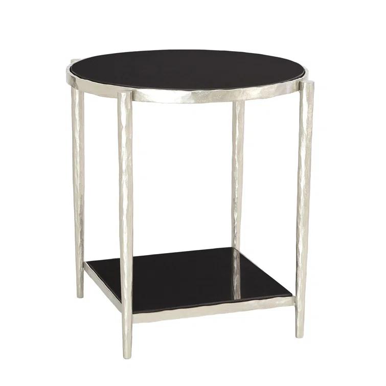 Circle/Square Side Table-Nickel w/ Black Granite