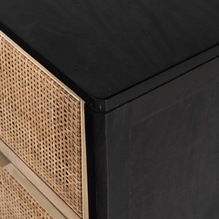 Black Wash Double Mid-Century 6-Drawer Dresser with Cane Detail