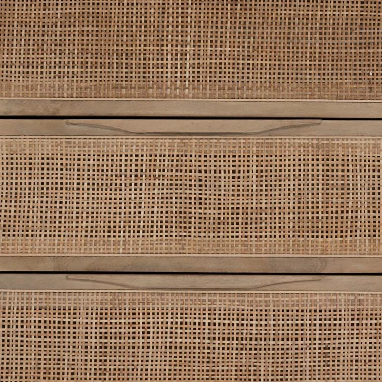 Black Wash Double Mid-Century 6-Drawer Dresser with Cane Detail