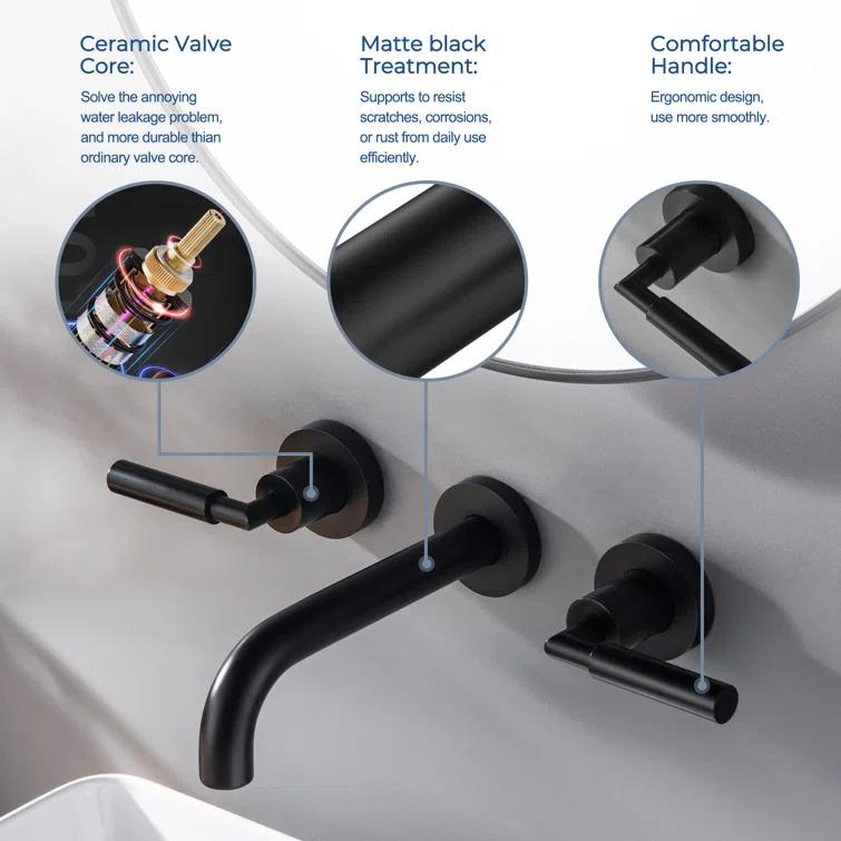 10.08" Widespread Bathroom Faucet 3 Hole, 2-handle Bathroom Sink Faucet with Drain Assembly