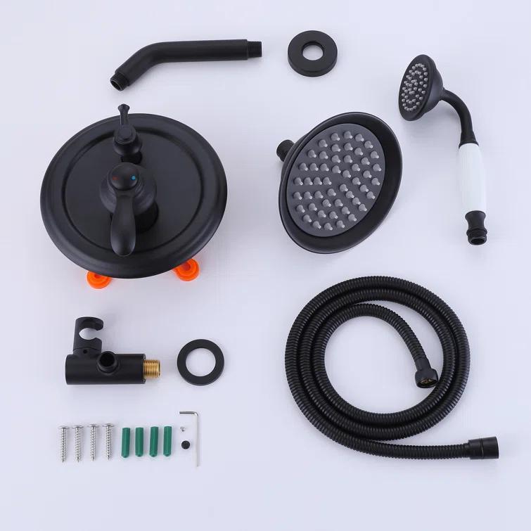 Complete Wall Mount Rainfall Shower System With RoundHandheld Spray