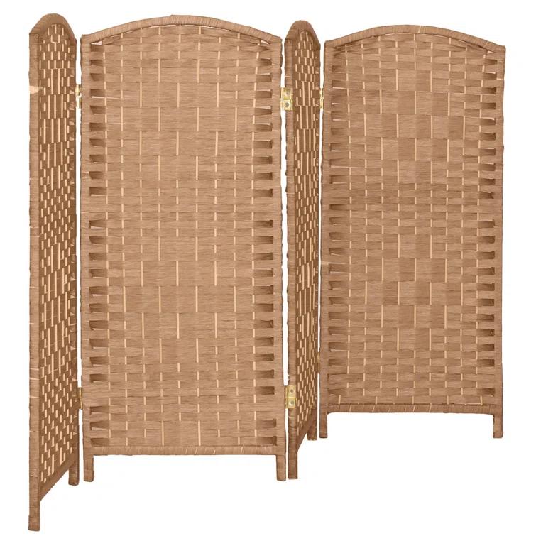 2 ft. Short Diamond Weave Fiber Folding Screen - Natural - 4 Panel