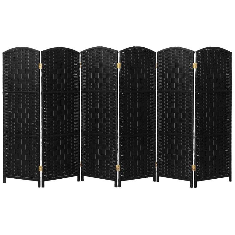 4 ft. Short Diamond Weave Fiber Folding Screen - Black - 6 Panel