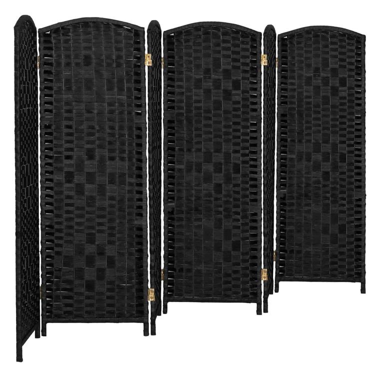 4 ft. Short Diamond Weave Fiber Folding Screen - Black - 6 Panel