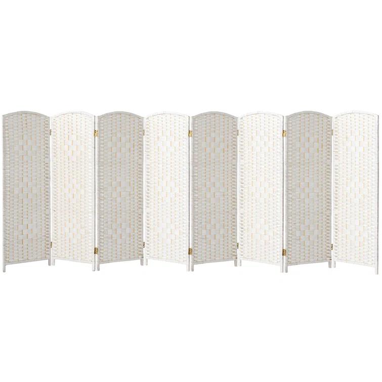3 ft. Short Diamond Weave Fiber Folding Screen - White - 8 Panel