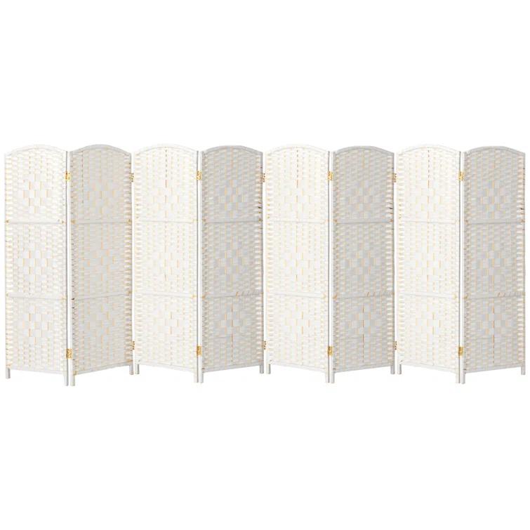 3 ft. Short Diamond Weave Fiber Folding Screen - White - 8 Panel