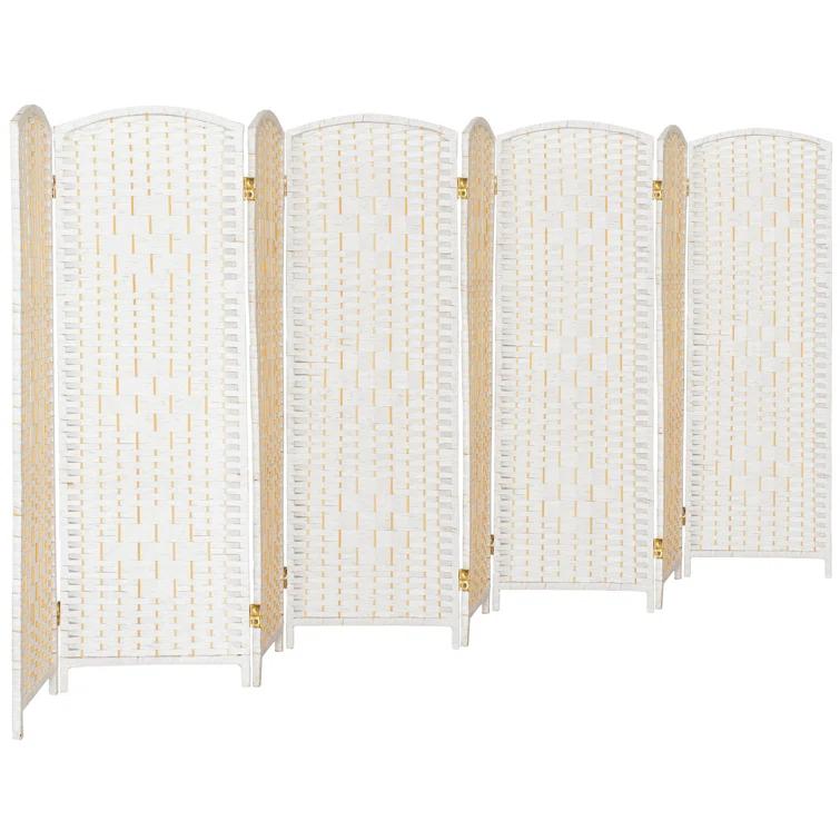 3 ft. Short Diamond Weave Fiber Folding Screen - White - 8 Panel